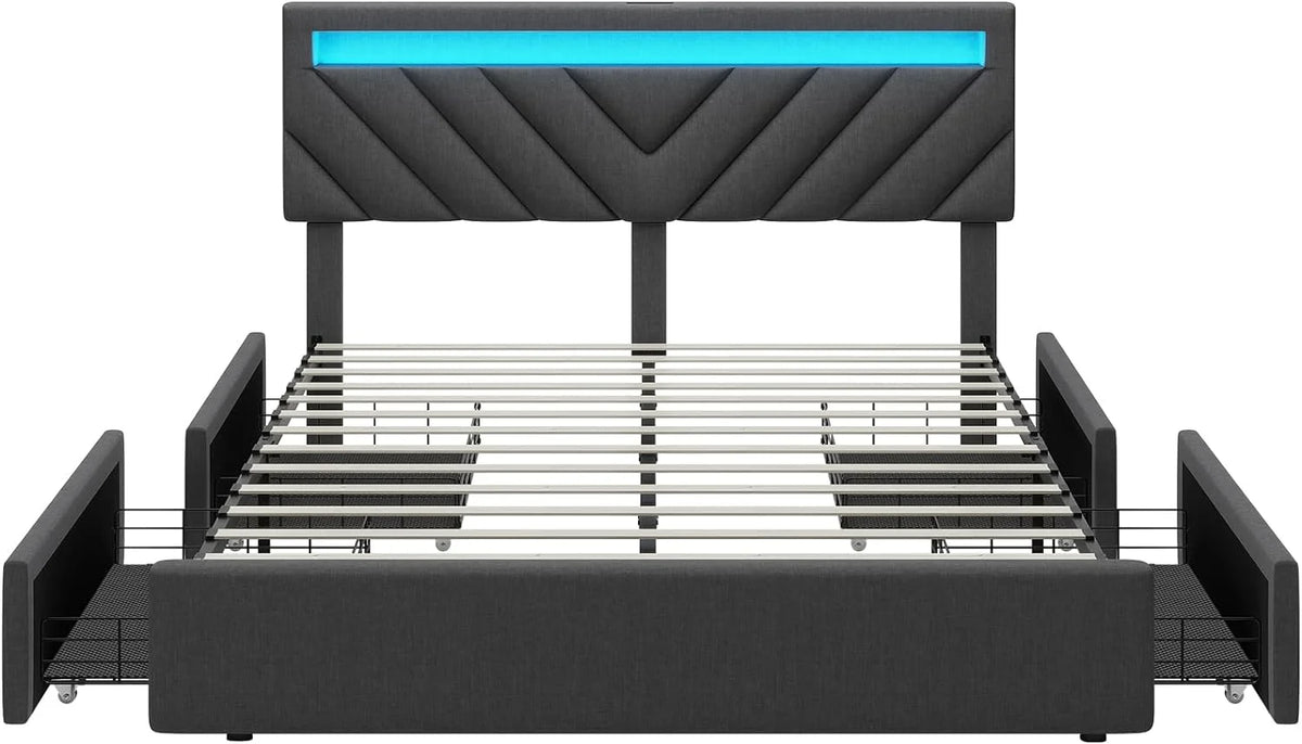 Queen Size LED Bed Frame with Drawers B6981