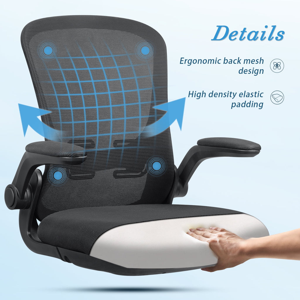 Black Adjustable Height Ergonomic Office Chair with Flip-up Armrest A683541