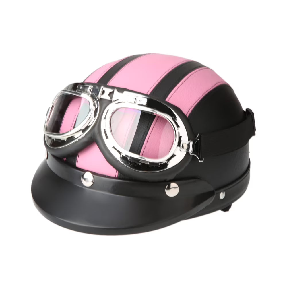 Open Face Half Leather Motorcycle Helmet with Visor P318