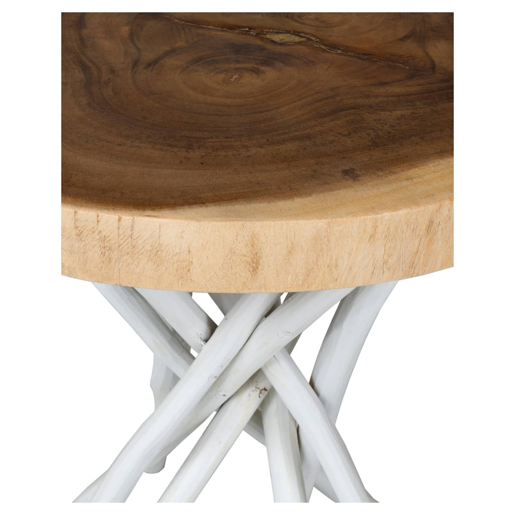White Teakwood Round Accent Table O5294