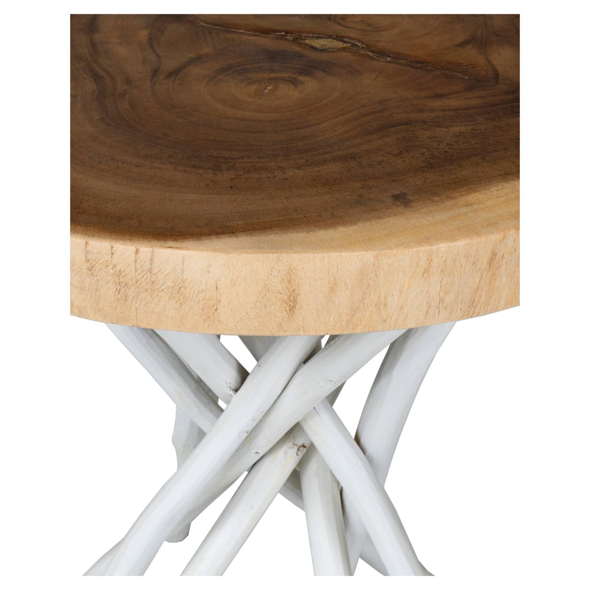 White Teakwood Round Accent Table O5294