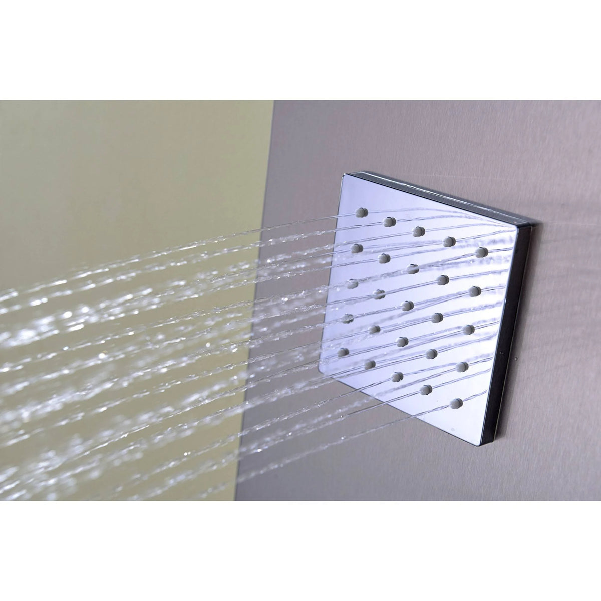 Brushed Steel 2-Jetted Shower Panel with Heavy Rain Shower and Spray Wand P393512