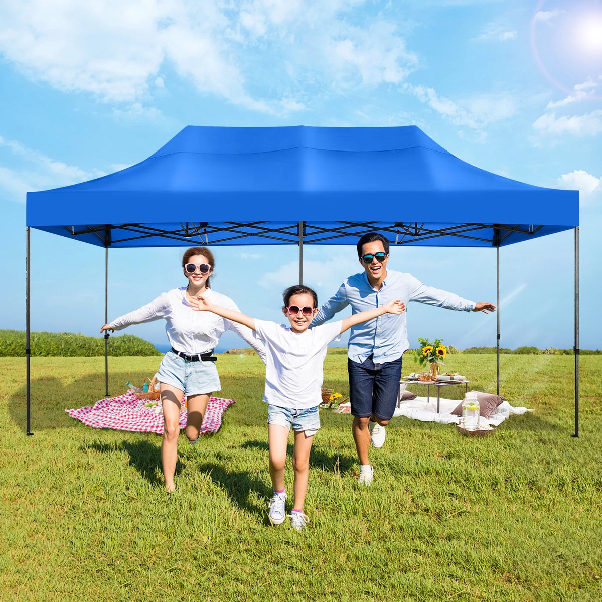 10' x 20' Pop Up Canopy Tent Straight Leg Shelter with Roller Bag, Blue B228