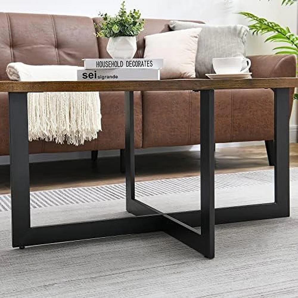Round Solid Wood Coffee Table with Metal Legs R62918