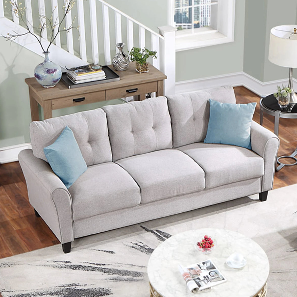 Light Grey Linen 3-Seat Sofa A3762