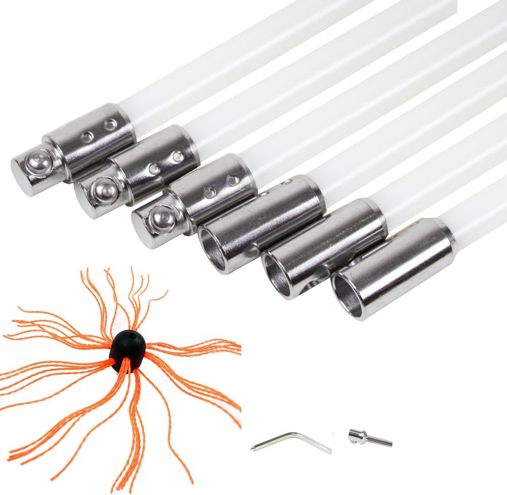 Chimney Brush 33ft Nylon Flexible Rods Cleaning Tool Kit 10 Rods Extra Head M7305