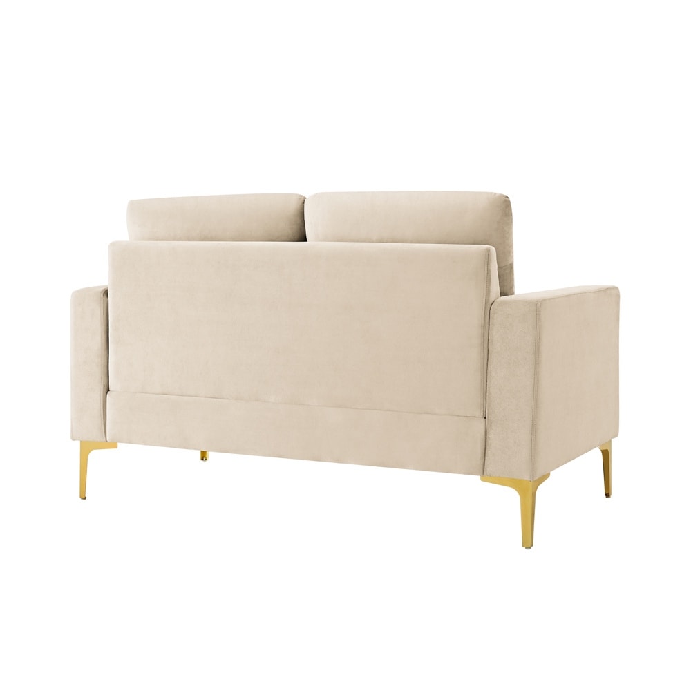 Orange Velvet Loveseat With Gold Metal Legs Square Armrest Small Sofa Couch U126969