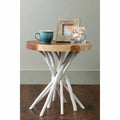 White Teakwood Round Accent Table O5294