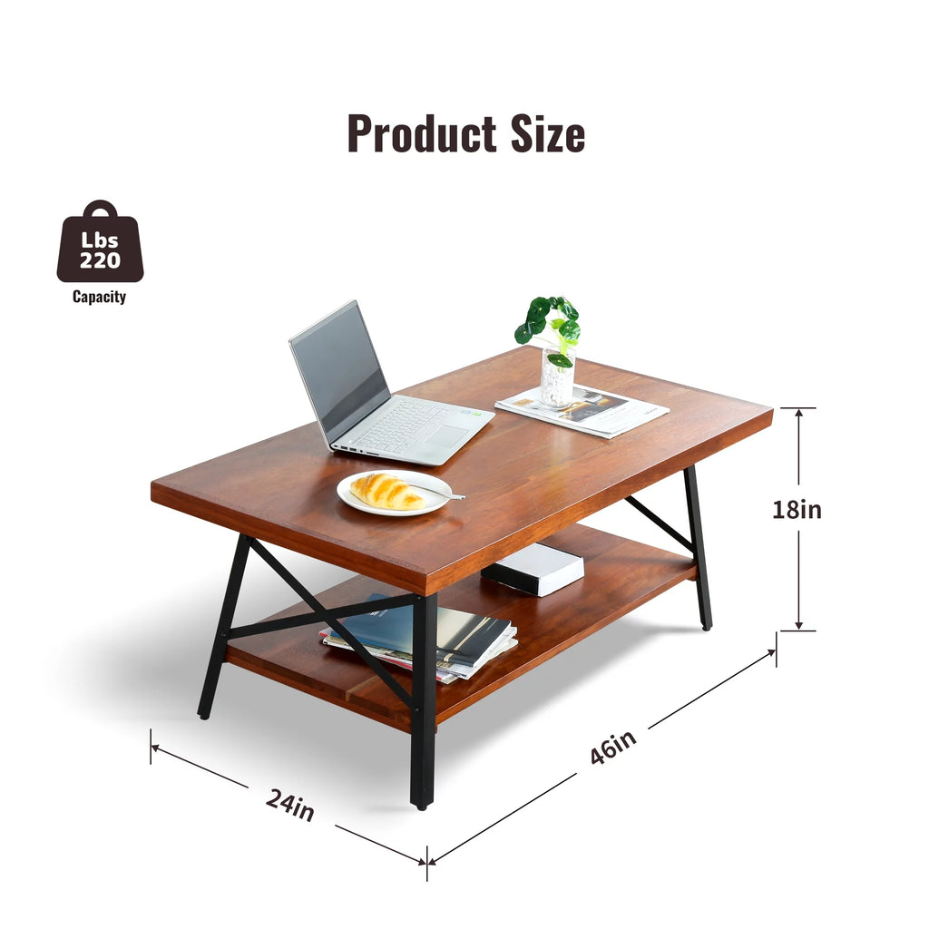 46" Rectangle Coffee Table with Solid Wood Top & Steel Legs D657