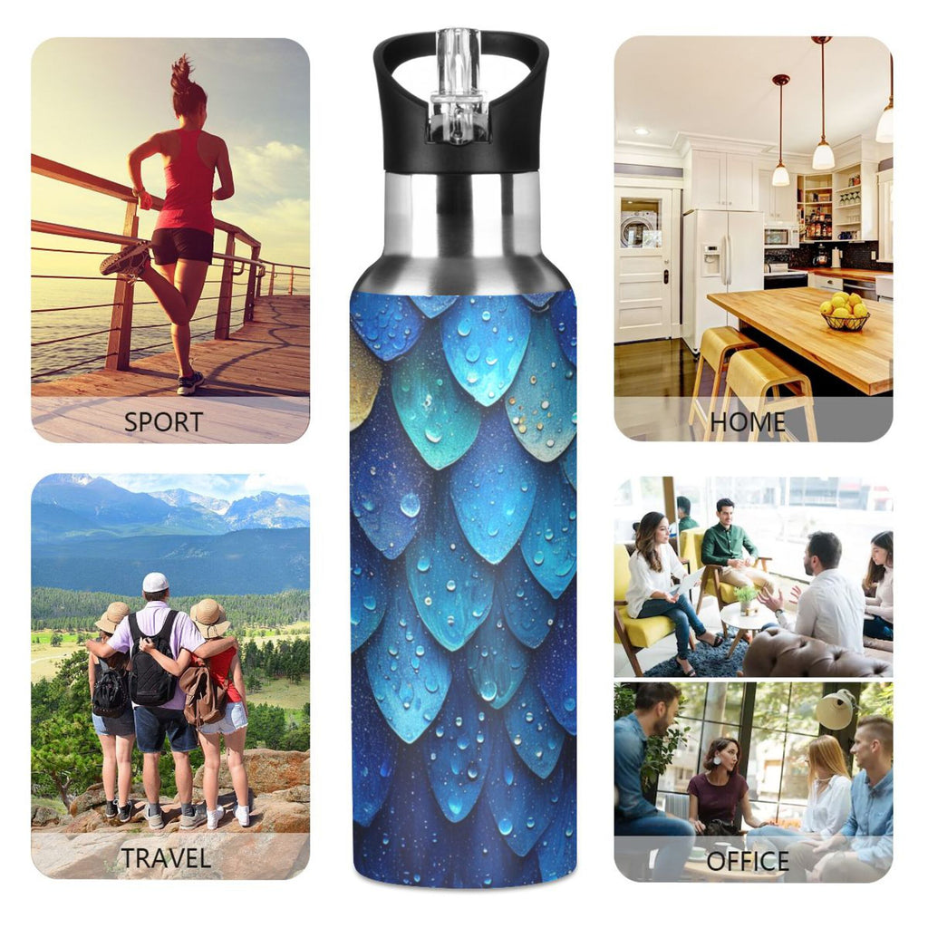 20 oz Insulated Stainless Steel Water Bottle with Straw Lid O7716