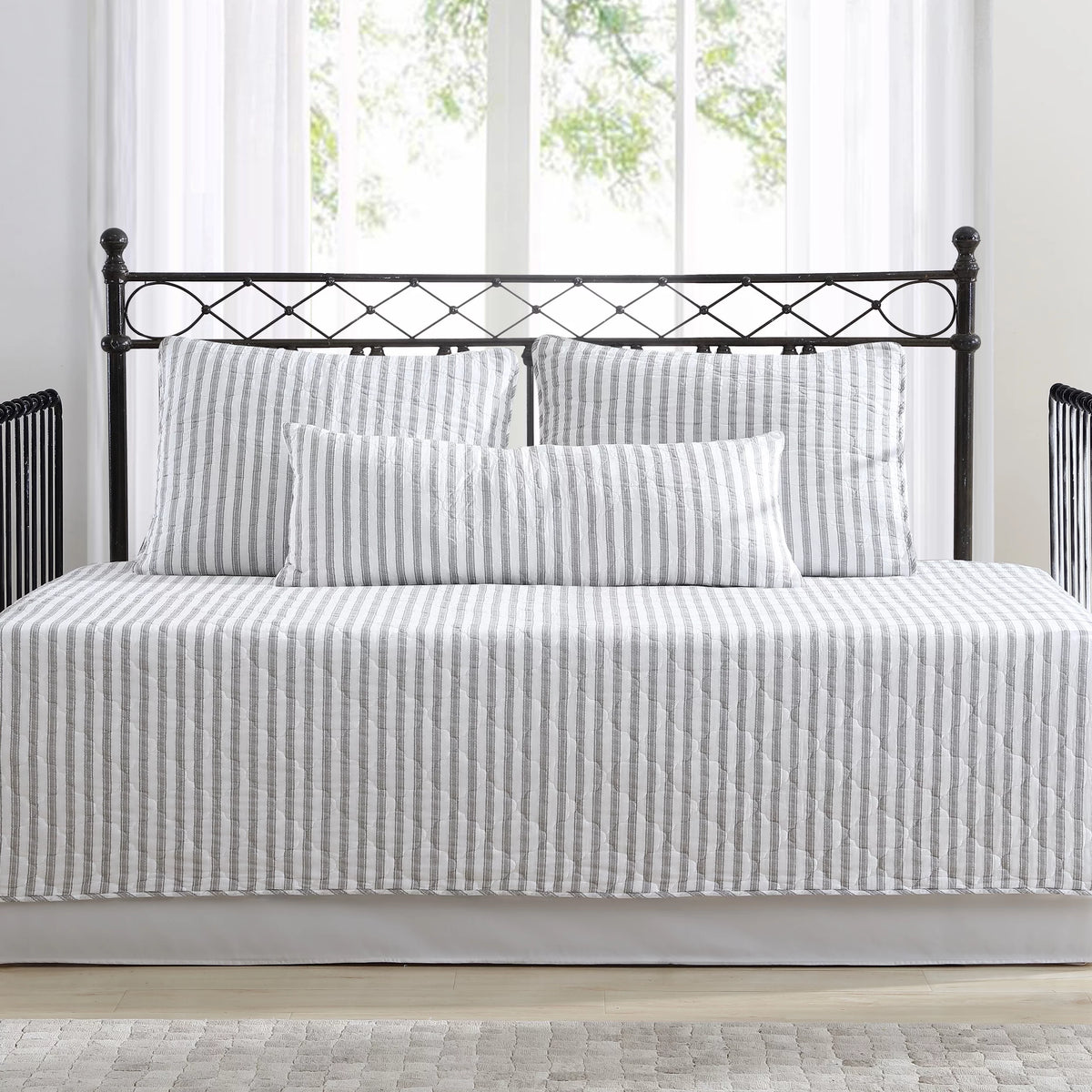 Grey Ticking Stripe 39 X 75 Daybed Cover Set C62050