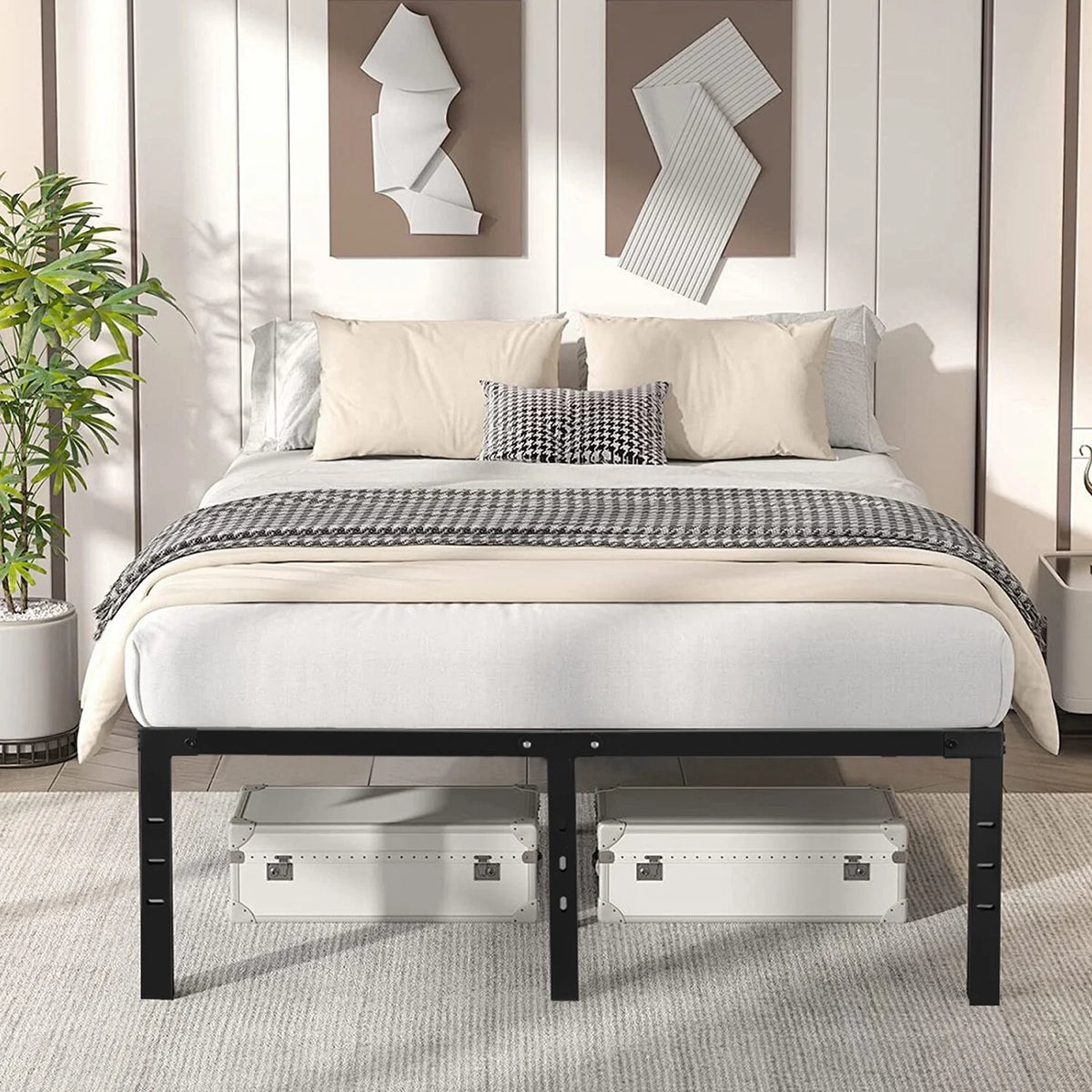 Metal Platform Bed Frame with Built-in Storage Full Size C996