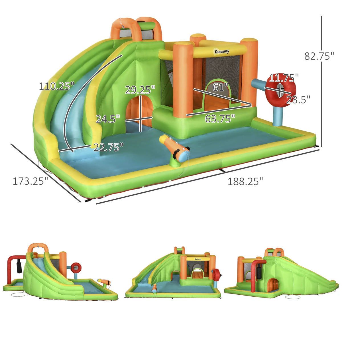 7-in-1 Inflatable Water Slide Bounce House with Carry Bag O4803