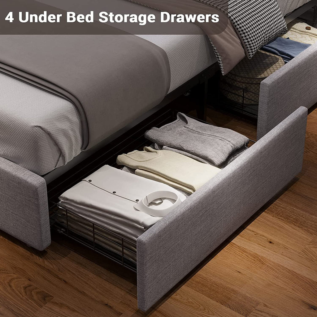 Queen Size LED Upholstered Platform Bed Frame with Drawers Q628331