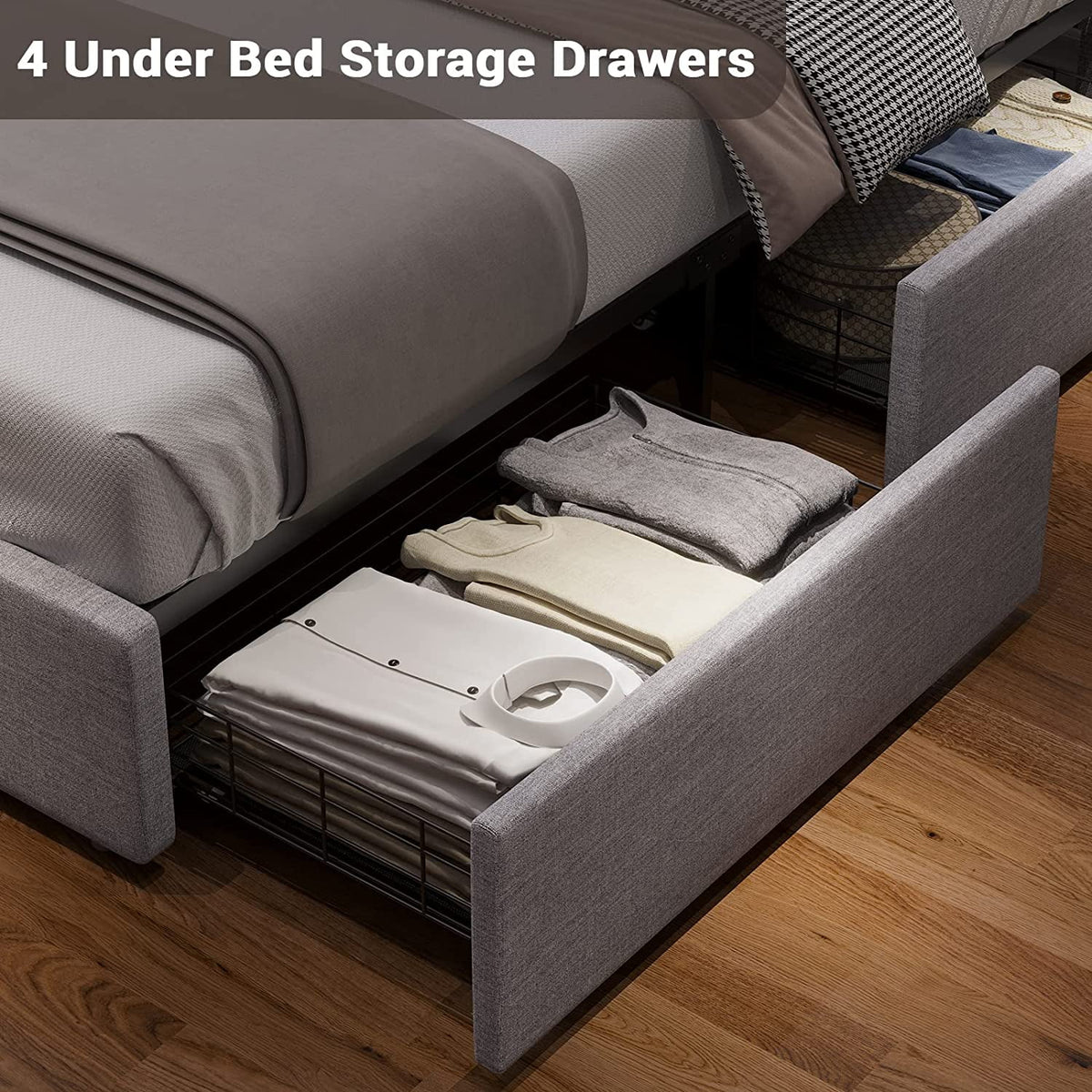 Queen Size LED Upholstered Platform Bed Frame with Drawers Q628331