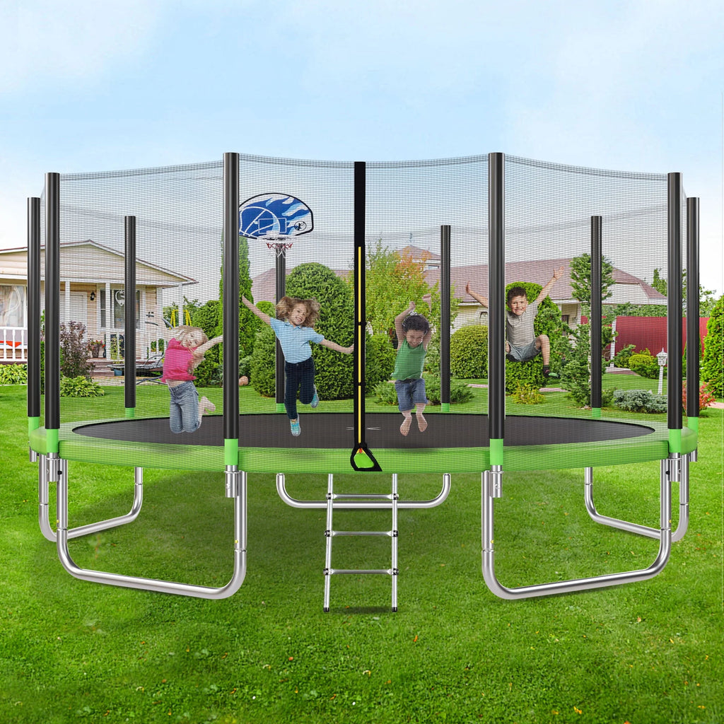 16FT Trampoline with Safety Enclosure Net, Basketball Hoop and Ladder J117129