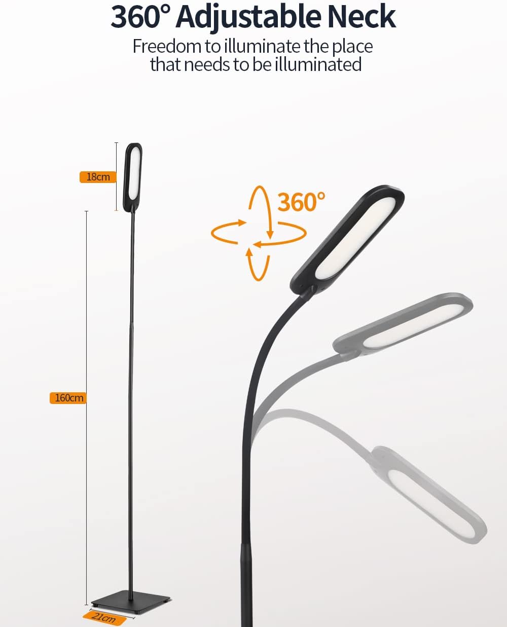 Black LED Floor Lamp with Adjustable Gooseneck J28679