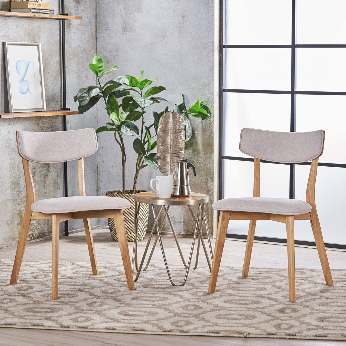 Set of 2 Light Beige Fabric Dining Chairs with Natural Oak Finish S4371