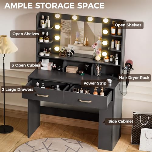 White Vanity Desk with Lighted Mirror and Power Outlet Z5685