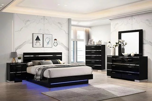 Black Solid Wood 3pcs Bedroom Set R2253