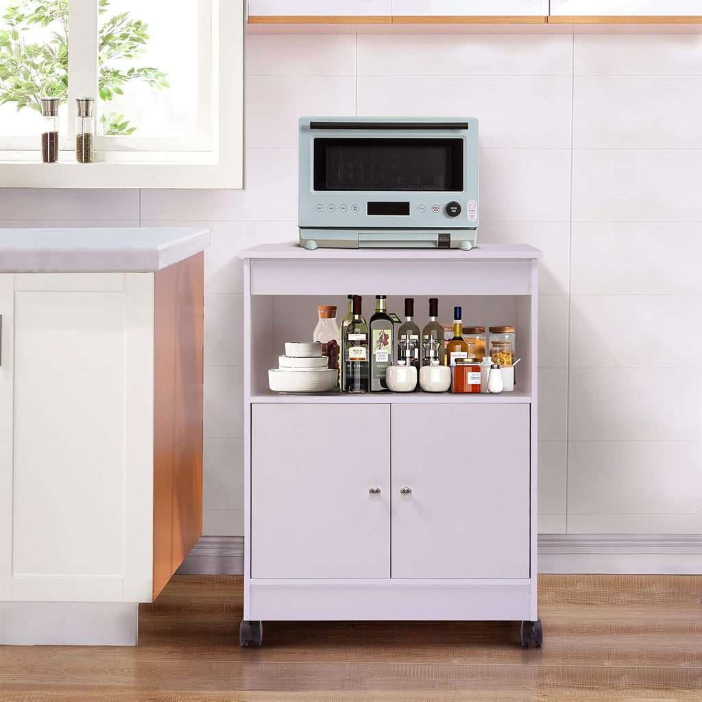 White Pack of 2 Microwave Kitchen Cart with Storage A4232