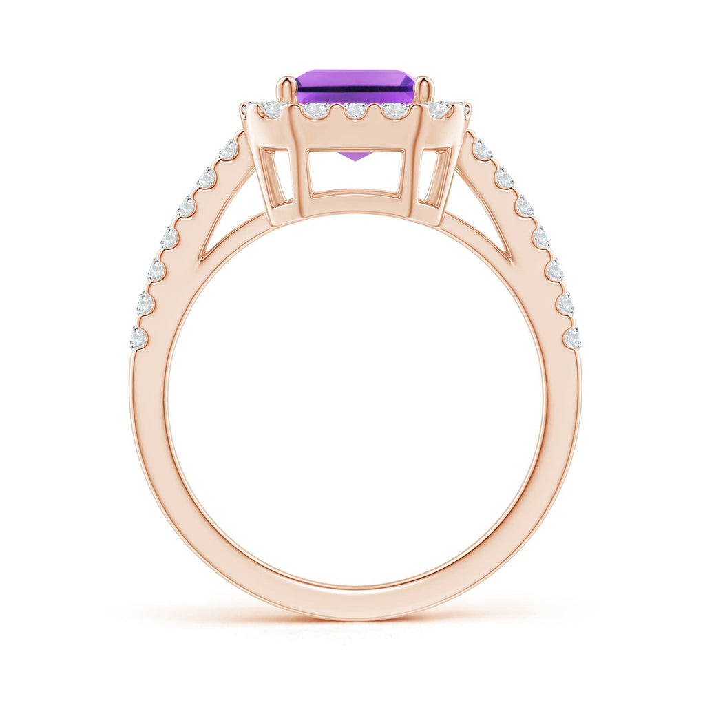 Natural 2.2 Ct. Amethyst with Diamond Halo Ring in 14K Rose Gold R27045