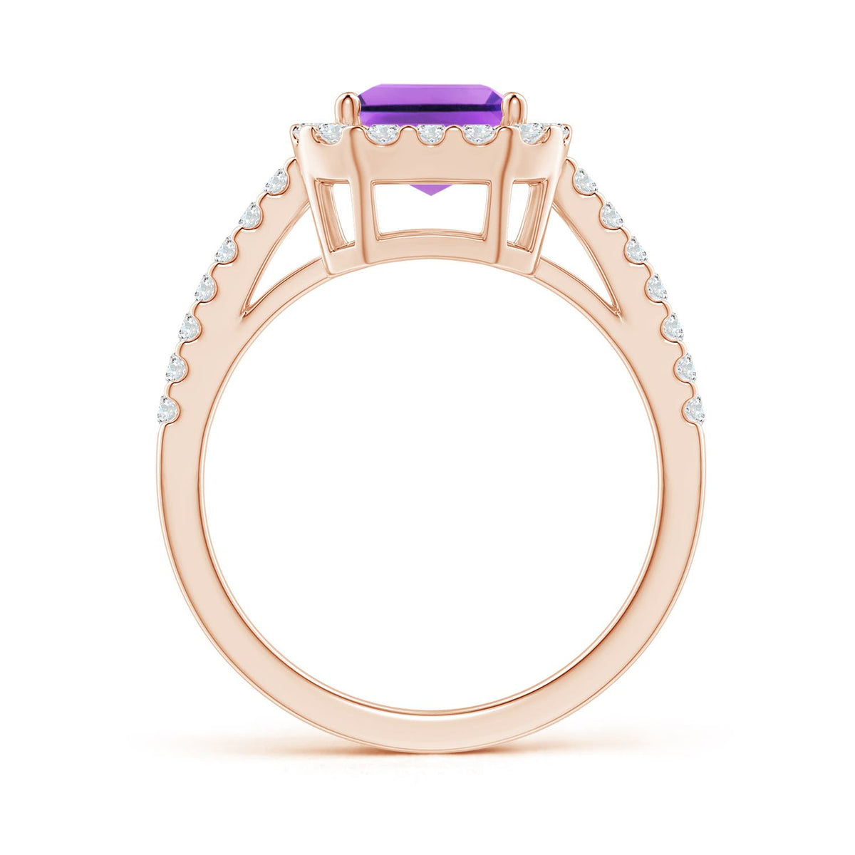 Natural 2.2 Ct. Amethyst with Diamond Halo Ring in 14K Rose Gold R27045