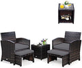 Patio Rattan Conversation Set with Cushioned Chair & Ottoman & Tempered Glass Coffee Table Y632