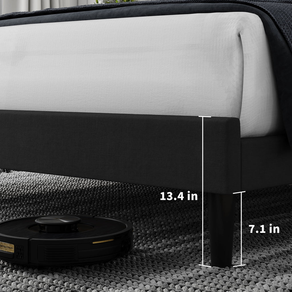 Queen Size Black Linen Upholstered Platform Bed with Adjustable Headboard U254