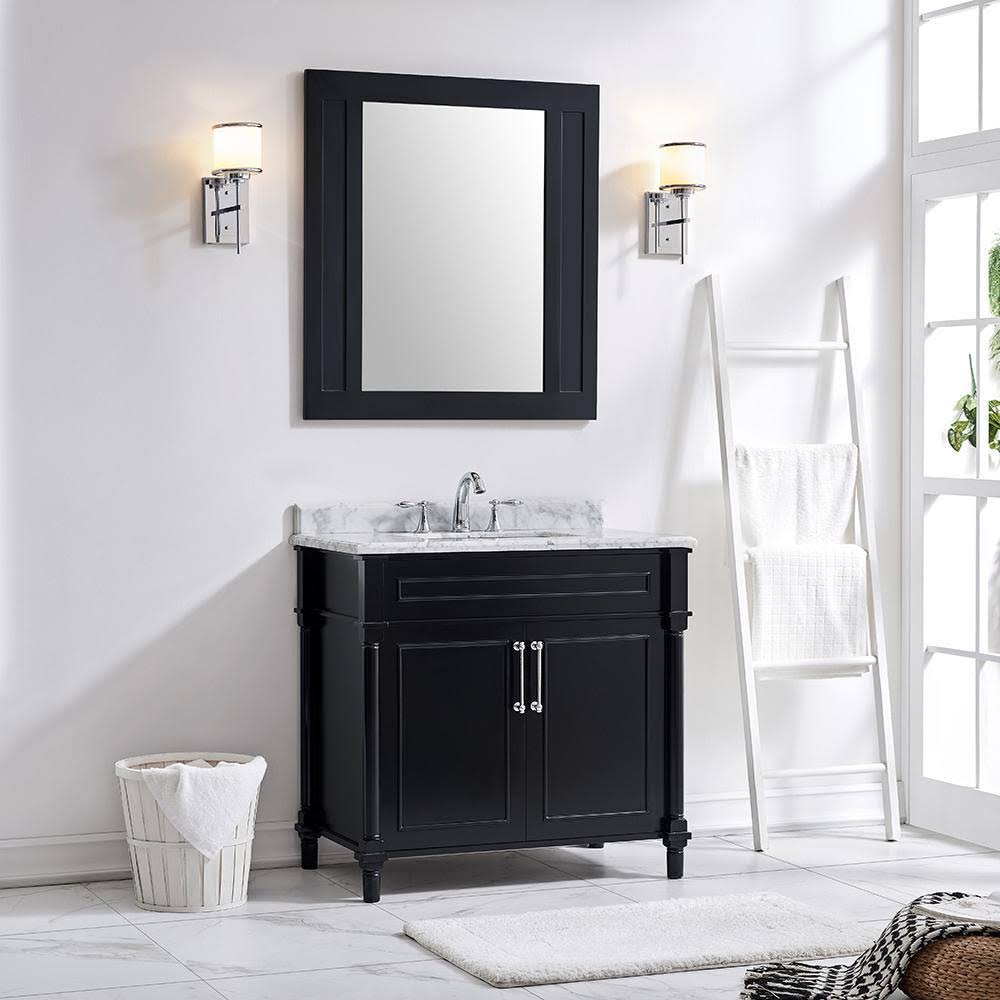 Black Vanity with Carrara Marble Top with White Sink T1249