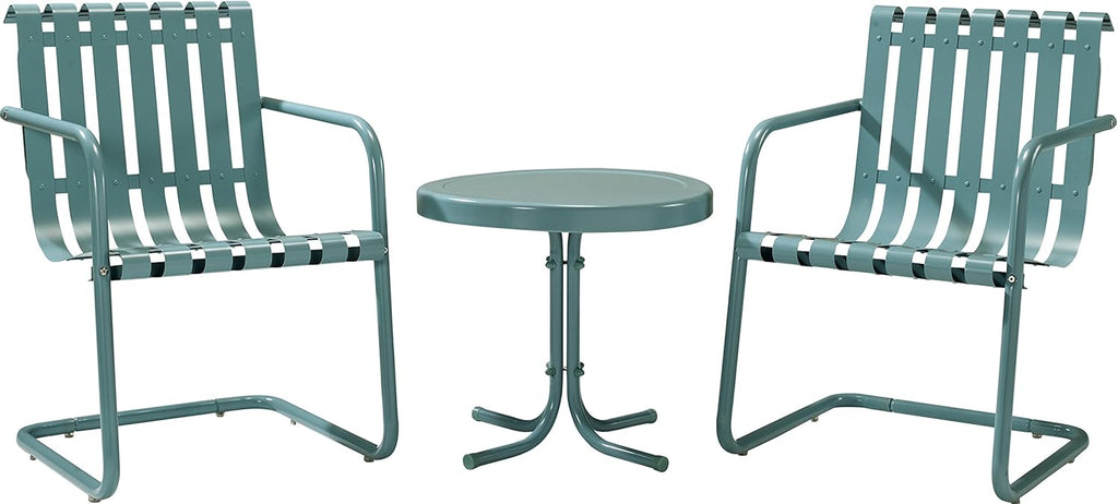 Caribbean Blue Retro Metal Outdoor Conversation Set with Side Table and 2 Chairs R672302
