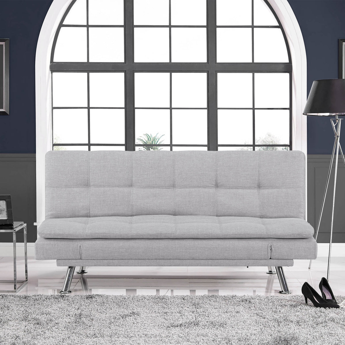 Light Gray Upholstery Futon with Adjustable Arms E171037