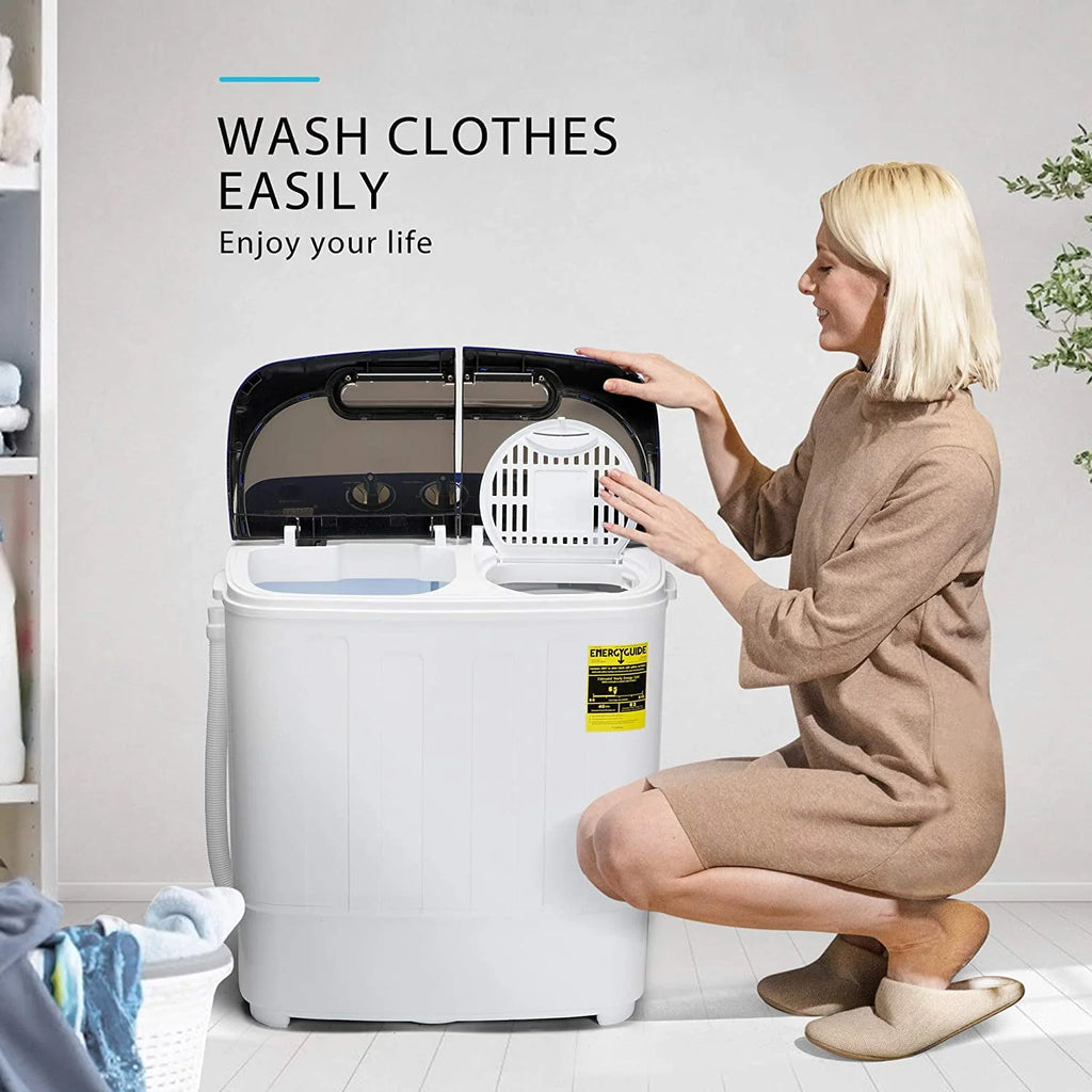 Portable 2 in 1 Twin Tub Mini Laundry Washer and Spin Dryer Combo 13.5lbs Black & White D88673