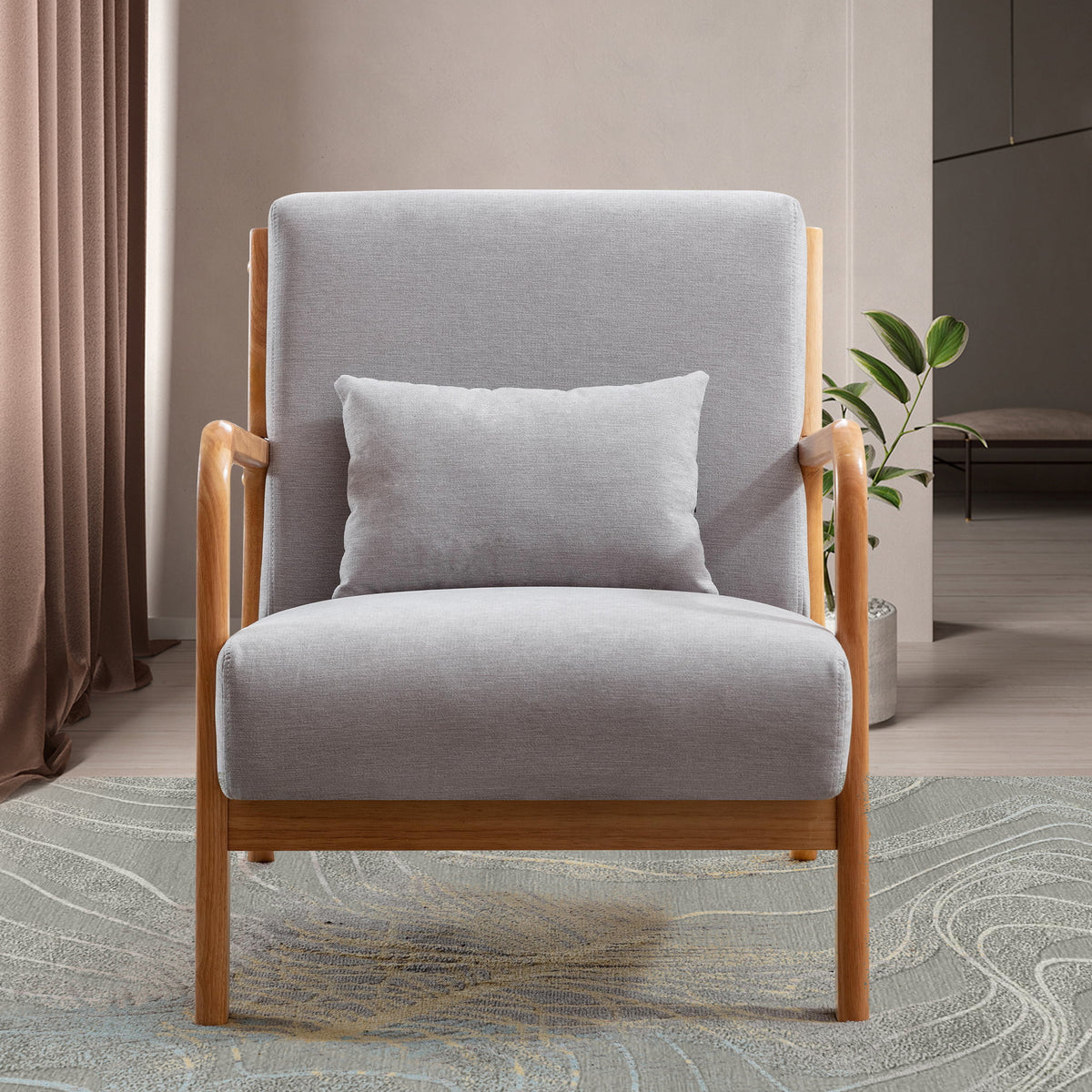 Beige Fabric Accent Armchair with Wood Frame V77770