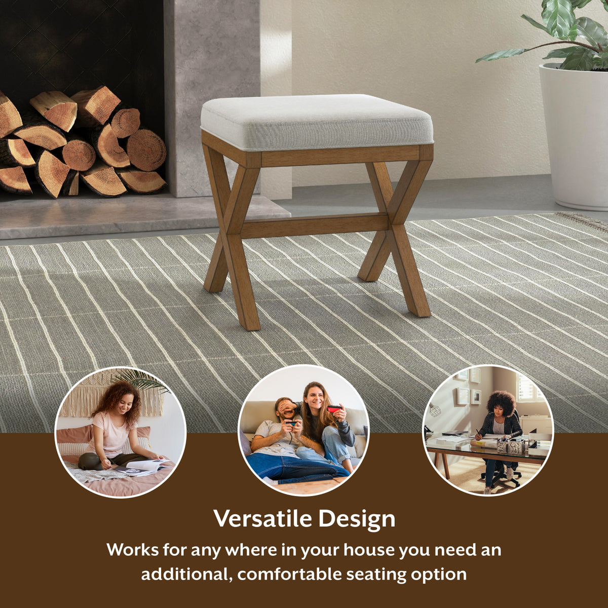 Dark Driftwood Wood Vanity Stool W4888
