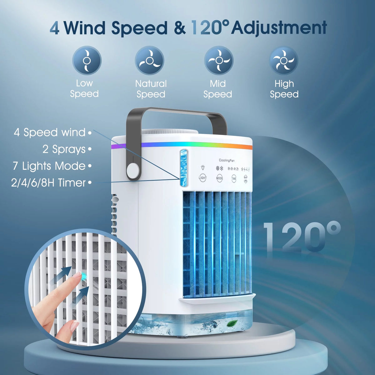 Portable 700ml Mini Evaporative Air Cooler Desk Fan with 4 Speeds W418