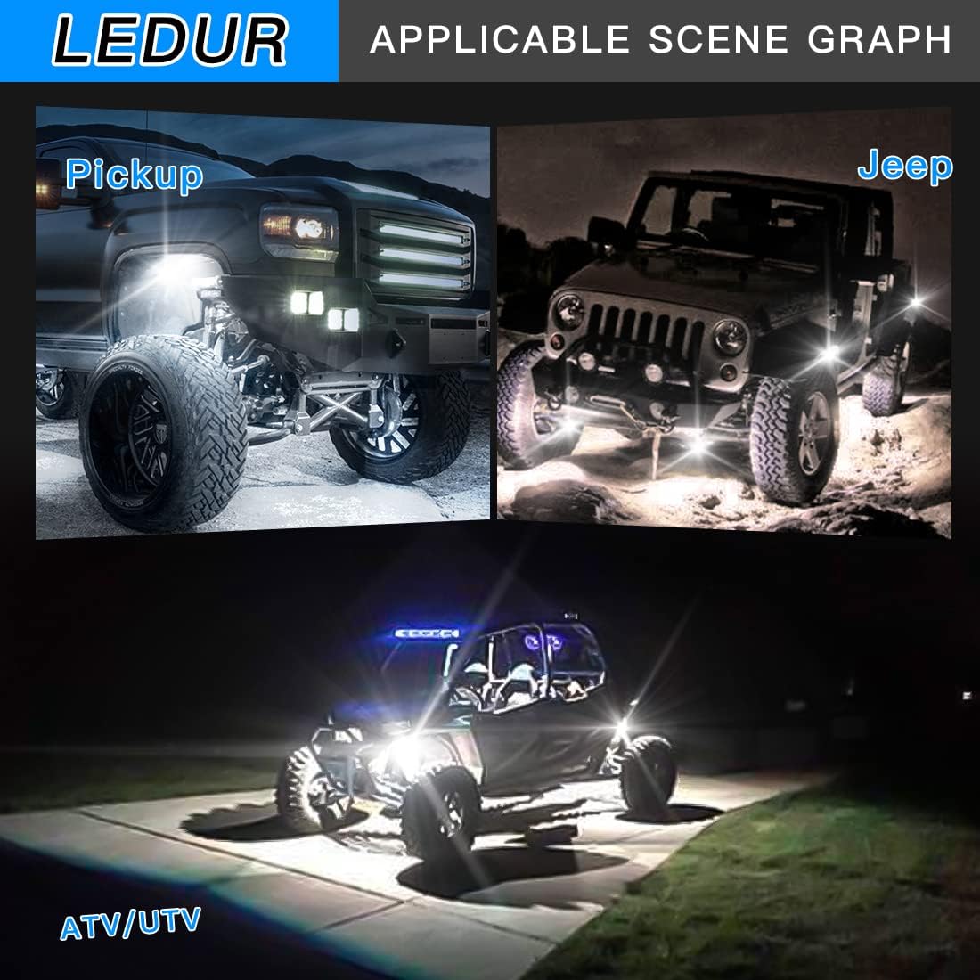 4Pods LED Rock Lights White with Switch Wire Harness W578