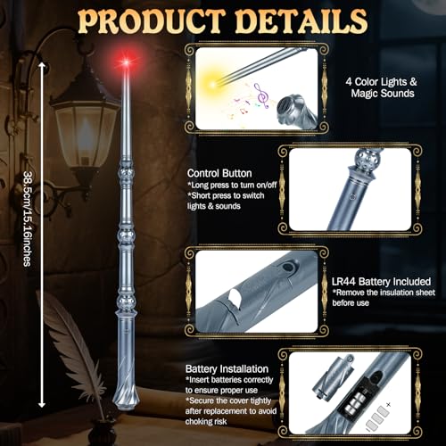 Light Up Magic Wand with Sounds & 4 Color Lights, Brown, 2PCS U605238