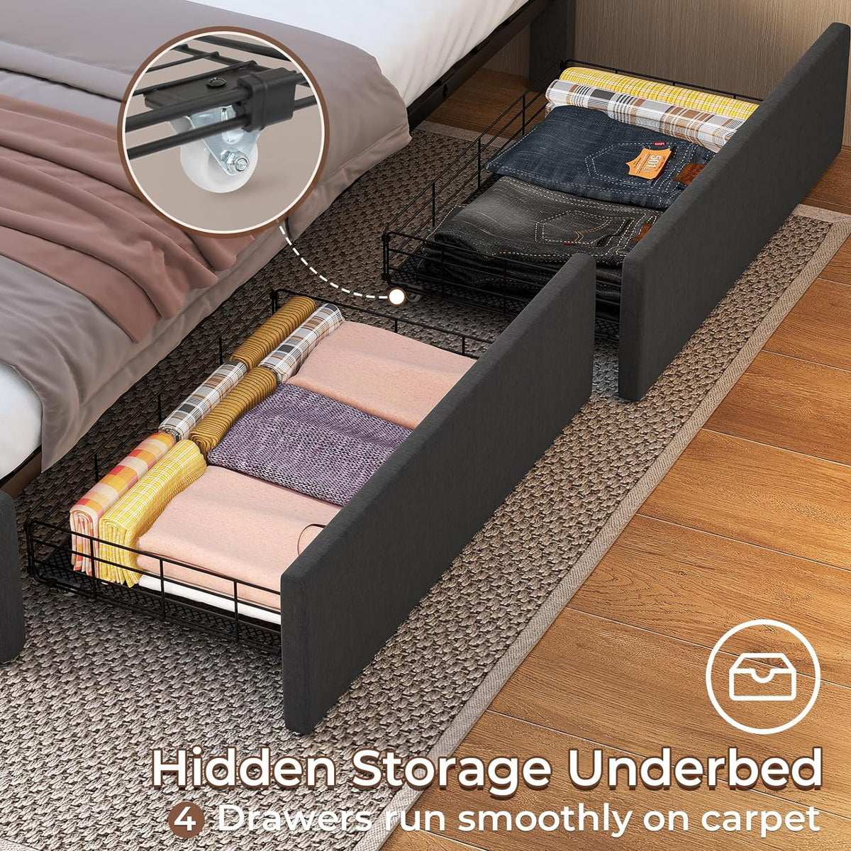 Queen Size LED Bed Frame with Drawers B6981