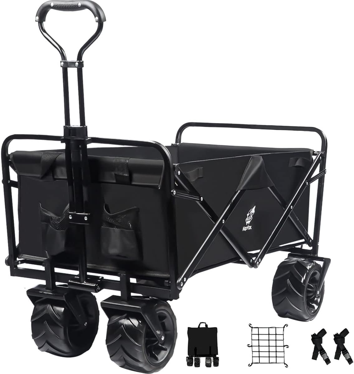 Black Heavy Duty Folding Utility Cart with Universal Wheels Adjustable Handle I72914