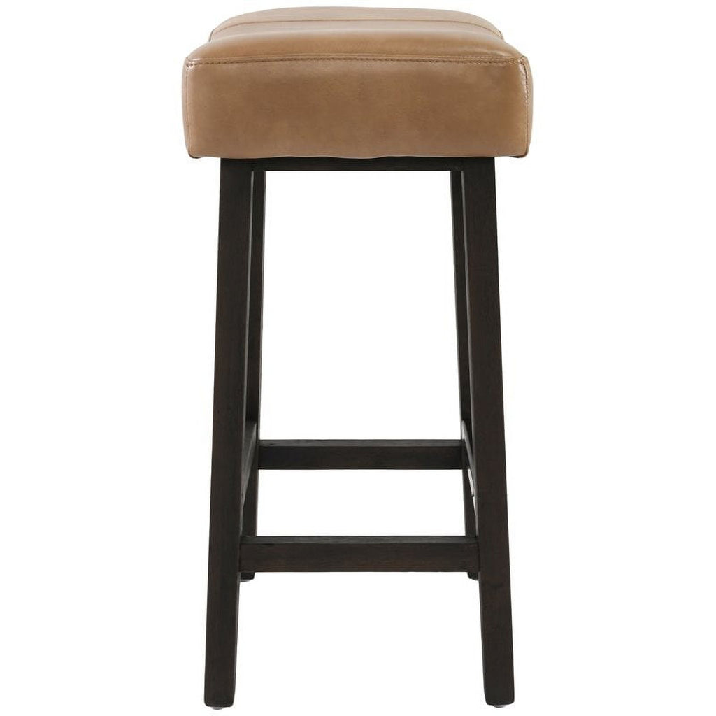 Camel Beige Leather and Wood Backless Bar Stool Set of 2 G9846