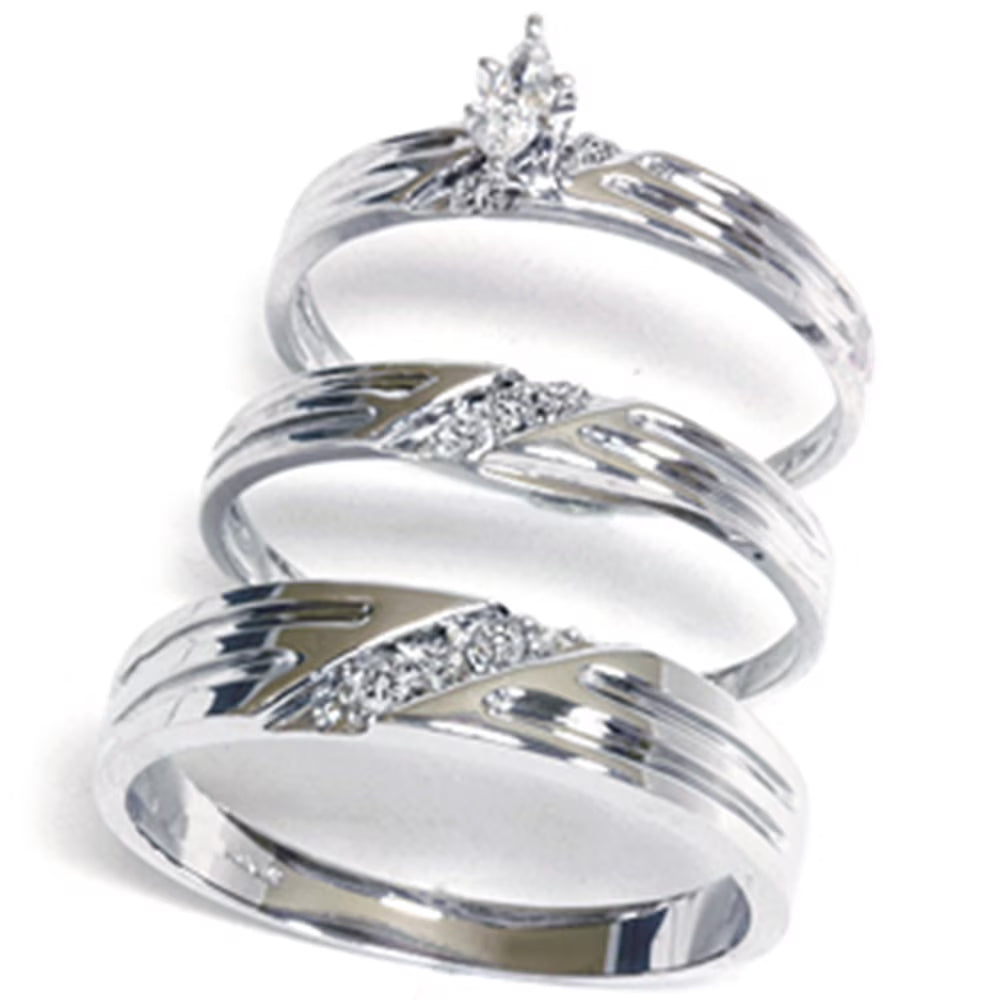 14K Gold Engagement Wedding Ring Bridal Set Trio L8676