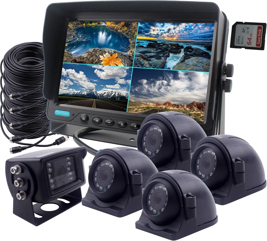 9 inch DVR Monitor with Quad Split Screen, 4 x Side Cameras + 1 x Backup Camera, HD Colour IP69K & 10G Vibration Camera System O62248