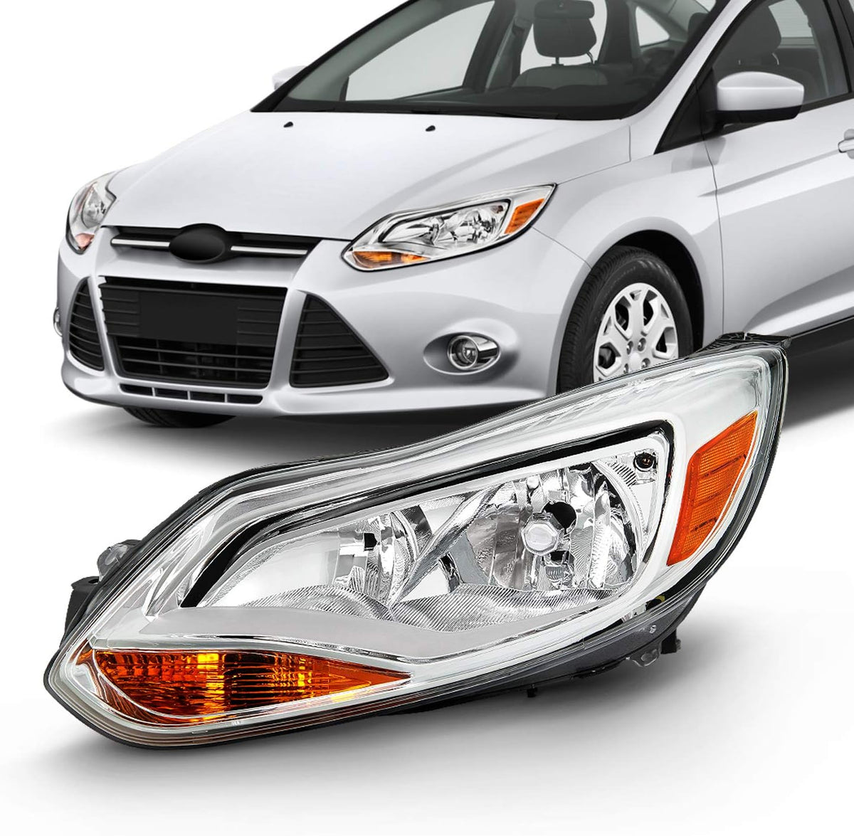 Chrome Trim Halogen Headlight Driver Left Pack of 2 H1900