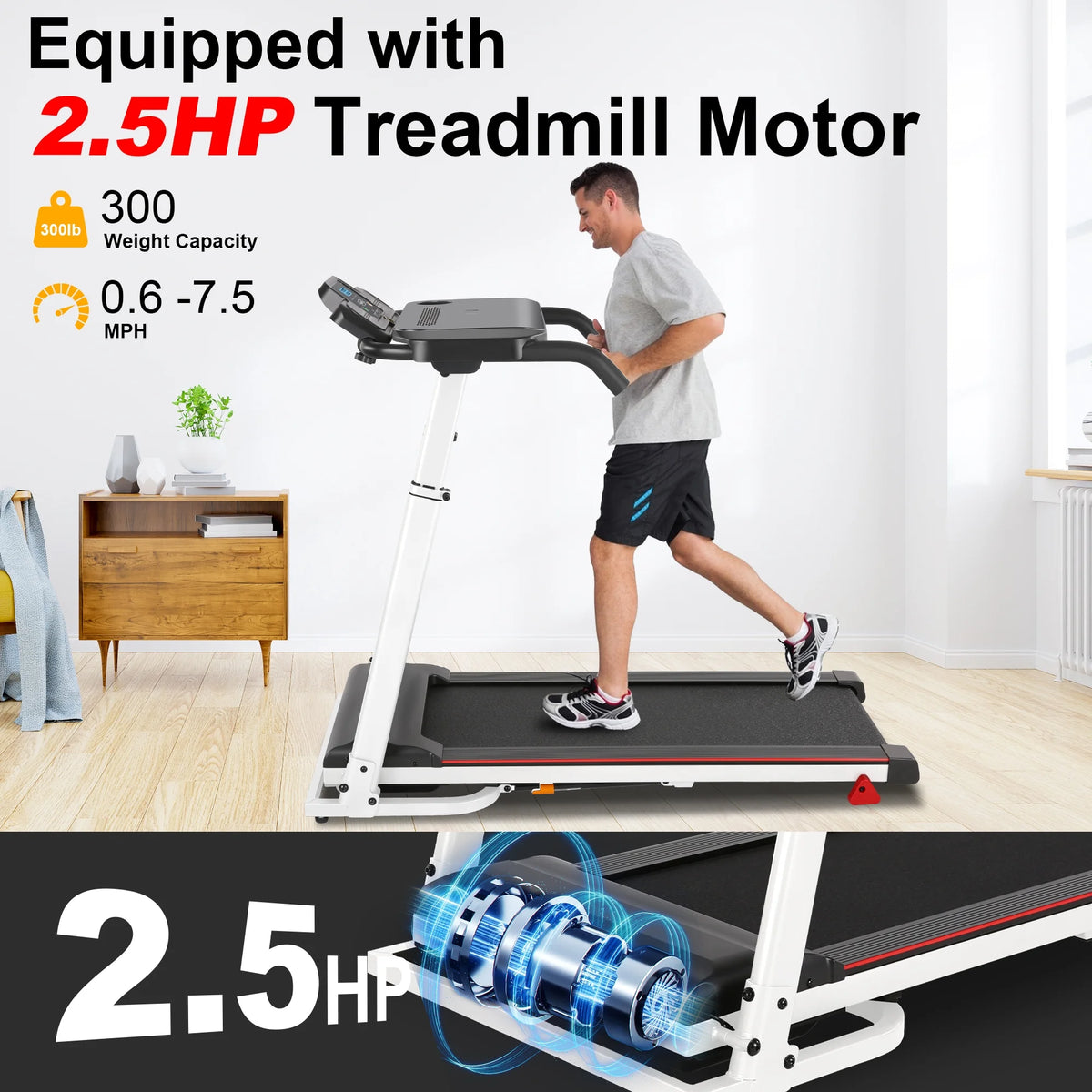 White Folding Treadmill with Incline and 2.5 HP I52173