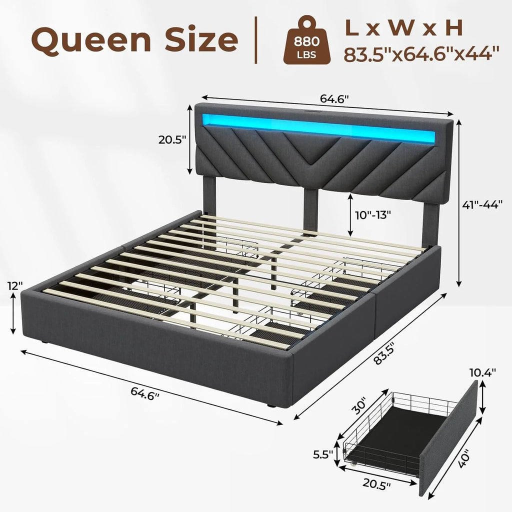 Queen Size LED Bed Frame with Drawers B6981