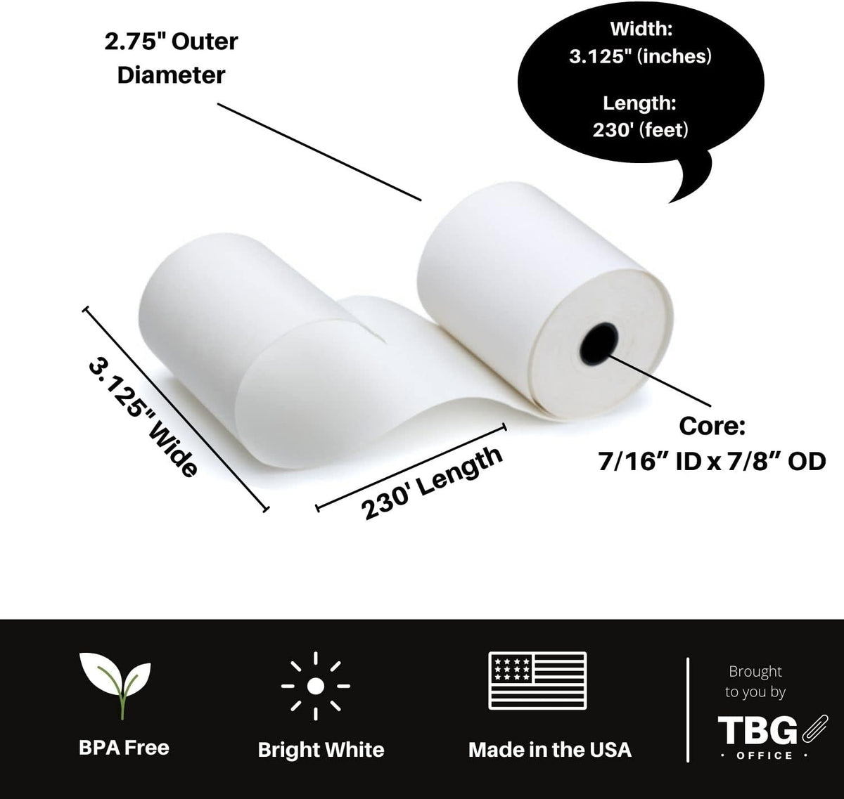 3 1/8” x 230' Thermal Paper Rolls (1 Case - 30 Rolls) J11496