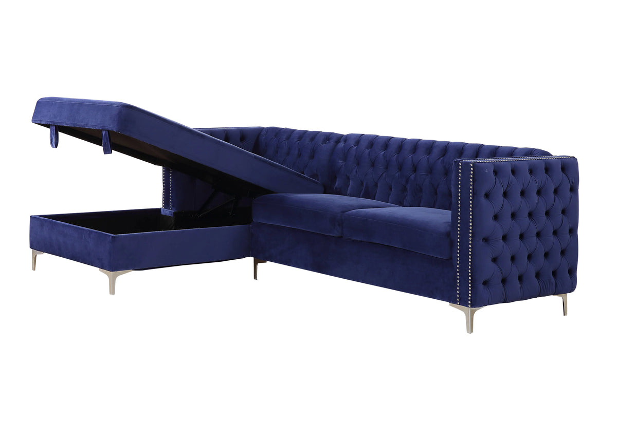 Navy Blue Velvet Sectional Sofa J50860