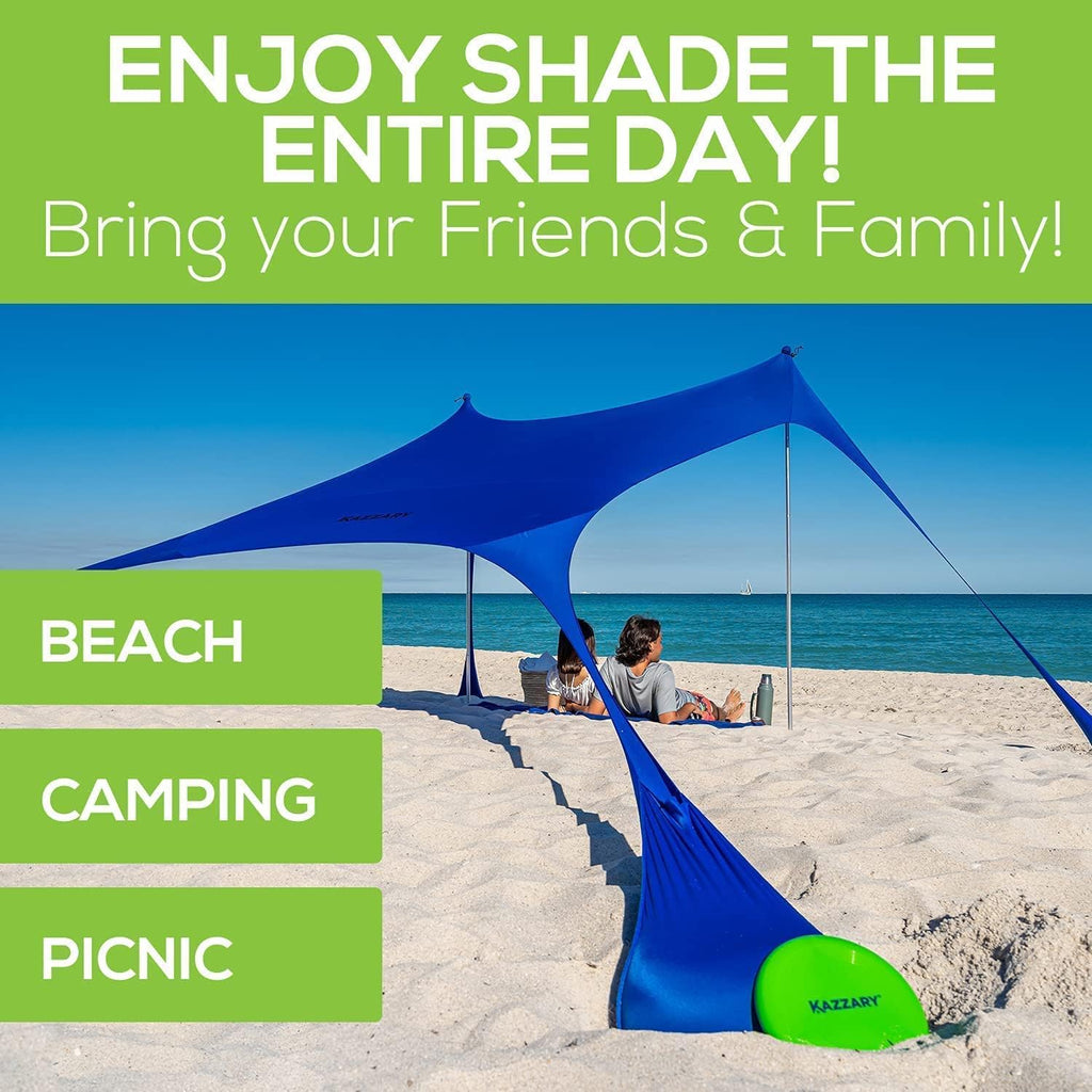 Beach Tent Pop Up Canopy Sun Shelter UPF50+ Lightweight Outdoor Shade with Ground Pegs and Stability Poles Portable Set (7.2 X 8.2 FT 4 Pole, Bright Blue) F4471