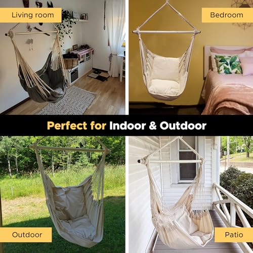 Hammock Chair Swing with Anti-Slip Steel Spread Bar and 2 Cushions B762